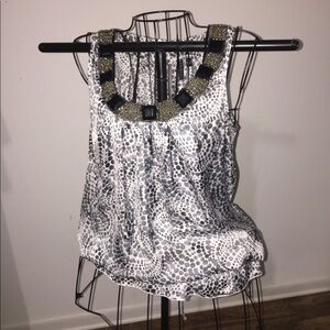 Sioni size large black gray white polka dots jeweled neckline soft‎ flowy tee V